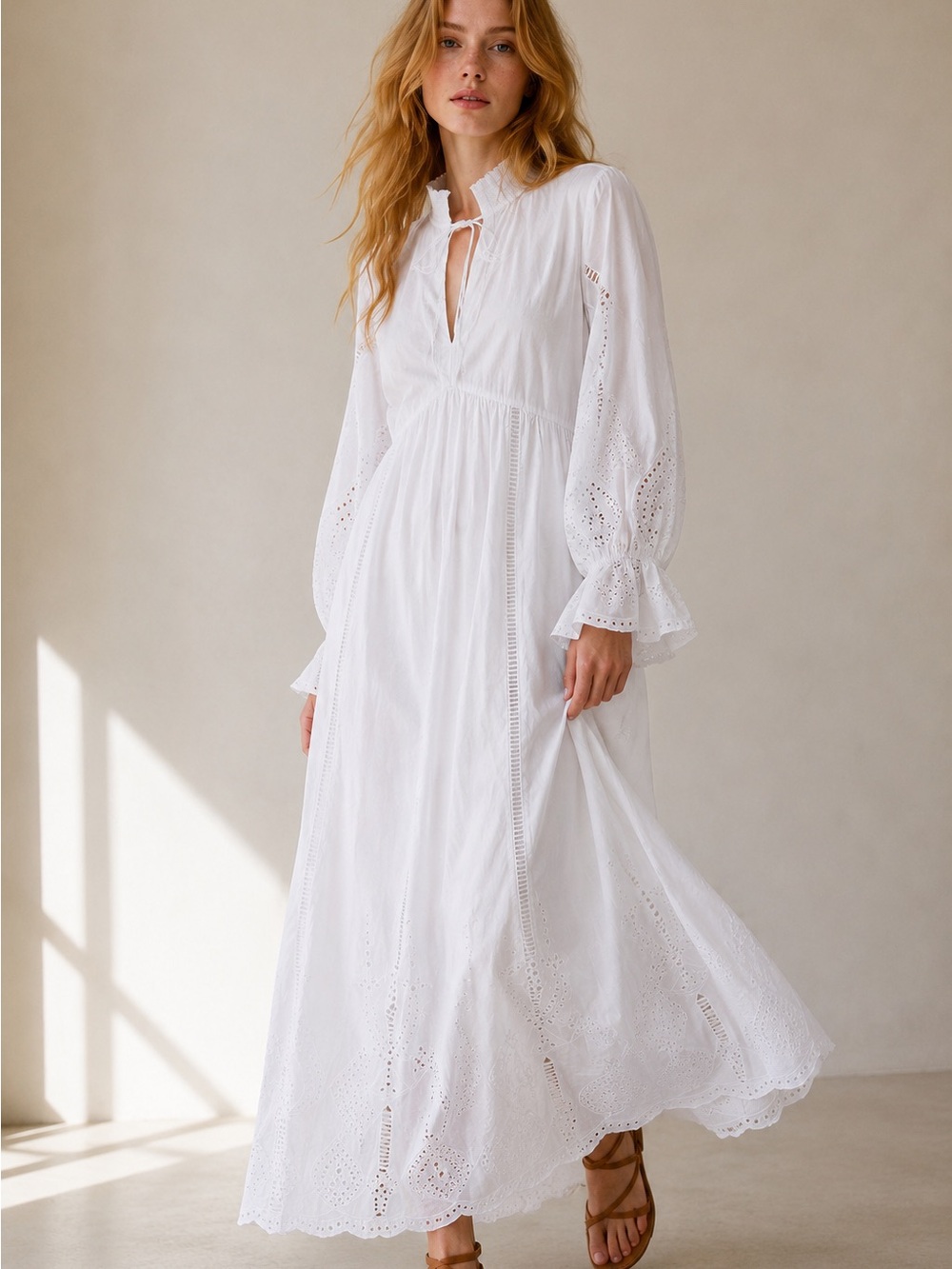 THE KOOPLES White Broderie Anglaise Maxi Dress NWT French 3 MSRP $495